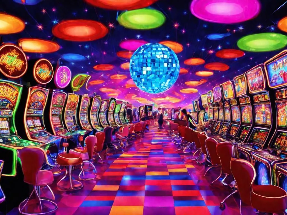 Tampilan permainan slot dengan reel dan simbol berwarna