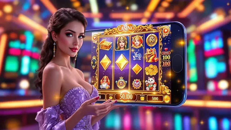 Layar slot dengan susunan reel dan simbol permainan
